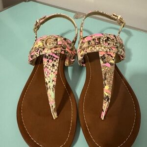 GBG Los Angeles Pink and Brown Patterned Sandals